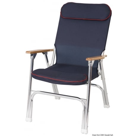 Upholstered folding chair in anodized aluminium