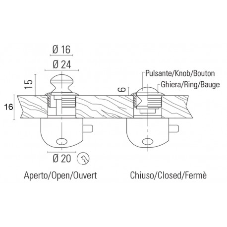 Tryckknapp för förkromad mässingsdörr och lådförvaring