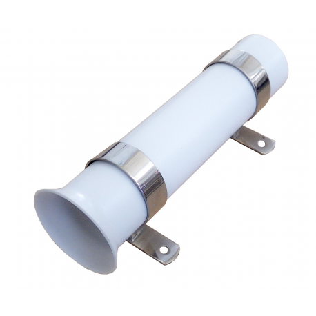 Fixed white plastic wall-mounted rod holder with stainless steel U-bolts