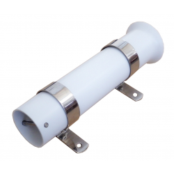 Fixed white plastic wall-mounted rod holder with stainless steel U-bolts 2