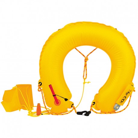 Inflatable horseshoe buoyancy aid for the recovery of a man overboard