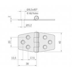 Kuusikulmainen sarana 76x40 mm 2