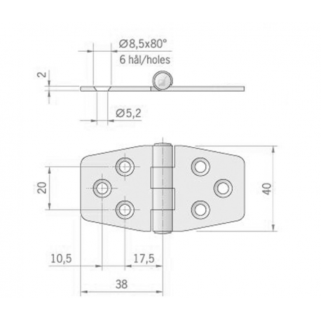 Hexagonal hinge mm.76x40