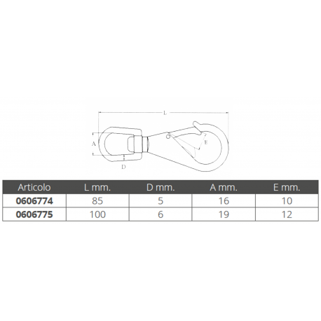 316 rostfritt stål med vridbart ögla, karbinhake