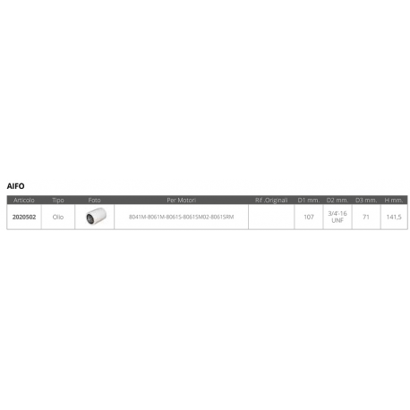 Oil filter dim.Ø ext.mm.107 Ø gasket mm. 71 height mm.141,5 pitch 3/4' - 16 UNF