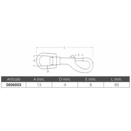 Karabinkrok i rustfritt stål med svingbart øye