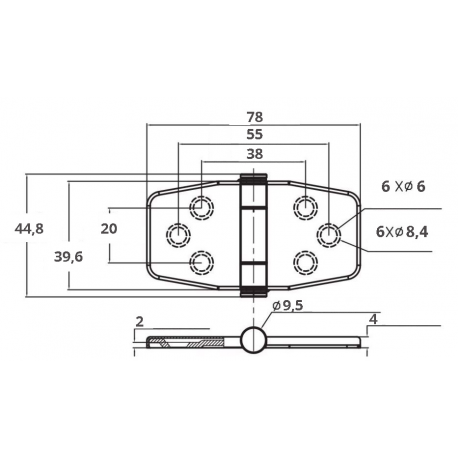 Hinges with integrated cover half recessed mm.39,6x78