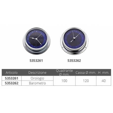 Barometer ø mm.120 forkrommet messing blå urskive