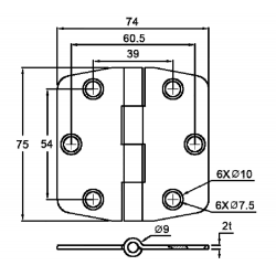 Cerniera con copertura mm.74x75 perno semincasso 2