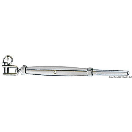 Turnbuckle with fixed fork and press-in terminal