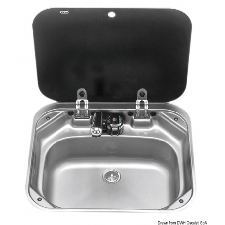 SMEV stainless steel sink with smoked tempered glass lid