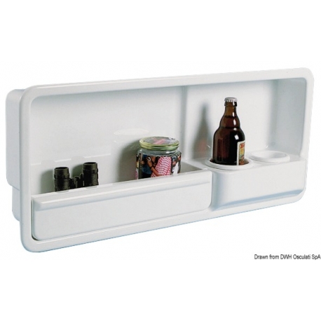 Side storage compartment with two cup holders / cans / small bottles