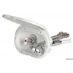 Oval shower cubicle with mixer and push-button shower Desy