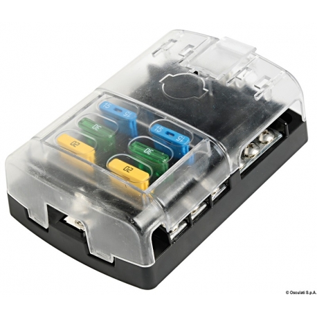 Polycarbonate fuse box with transparent snap-on cover