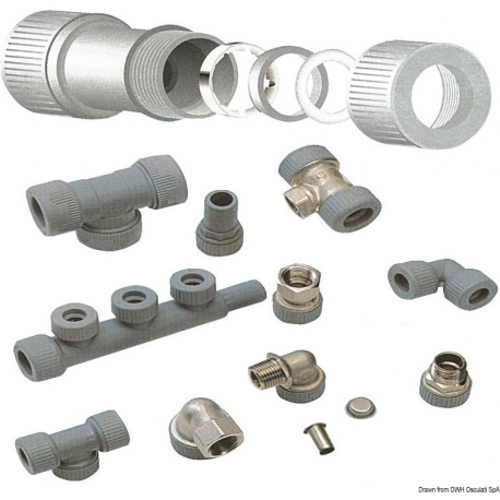 Hydrofix system of fittings for water systems, suitable for maximum temperature 70°.