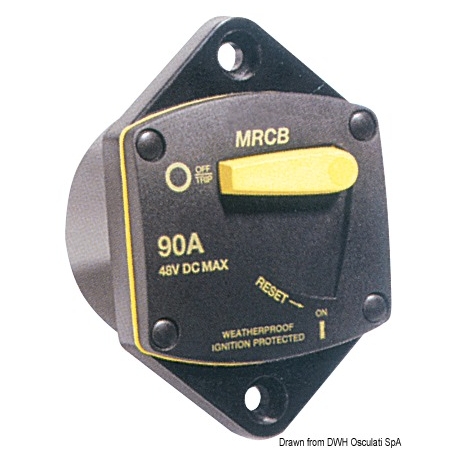 Watertight thermal circuit breaker for winch and bow thruster, with 5/16" electrical terminals