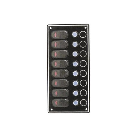 Black aluminium watertight electrical panel with rocker switches with luminous led and watertight magnetothermic switches 15 A