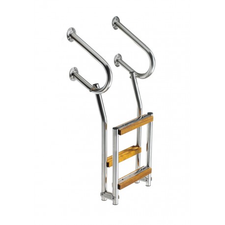 Stainless steel folding ladder with wooden steps