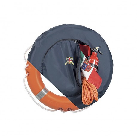 Container for ring lifebuoy and integrated bag with zipper