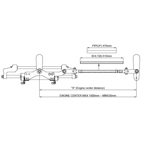 Hydraulic wheelhouse kit for dual outboard motor installation up to 350HP with tiller coupling - Seafirst
