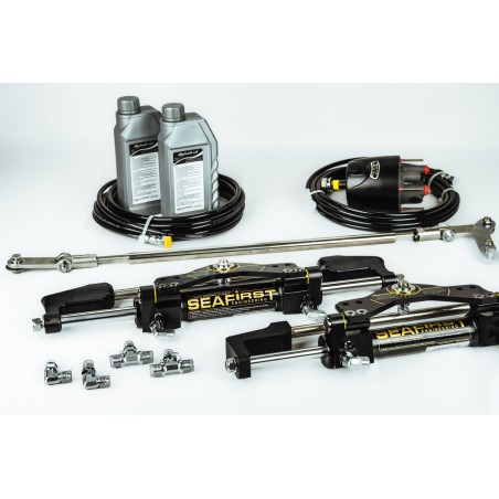 Hydraulic steering kit for dual outboard motor installation up to 350HP with dual cylinders - Seafirst
