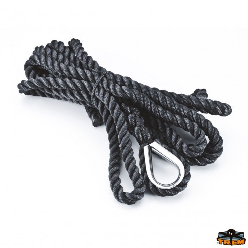 Black mooring rope with redancia ø 16 mm length 12 m. - Trem