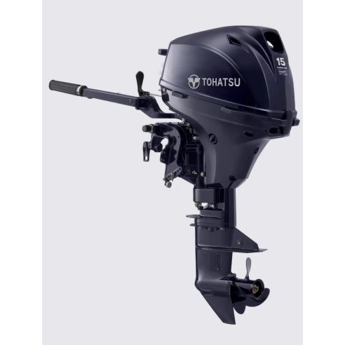 Tohatsu MFS 15 hp outboard motor external tank and tiller drive