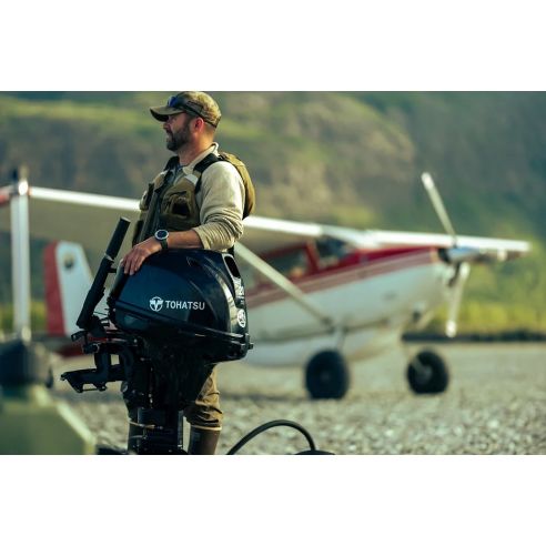 Tohatsu MFS 20 hp outboard motor external tank and tiller drive