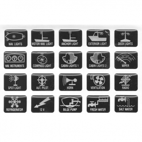 Series 20 adhesive lenticular symbols for electrical appliances for boats