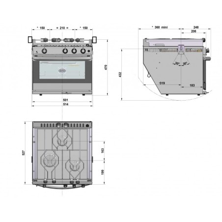 Kitchen with three-burner oven/grill Bretagne - Eno