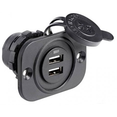 Watertight double USB socket with recessed panel